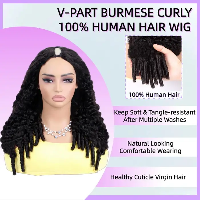 Perruque bouclée en V en cheveux humains brésiliens