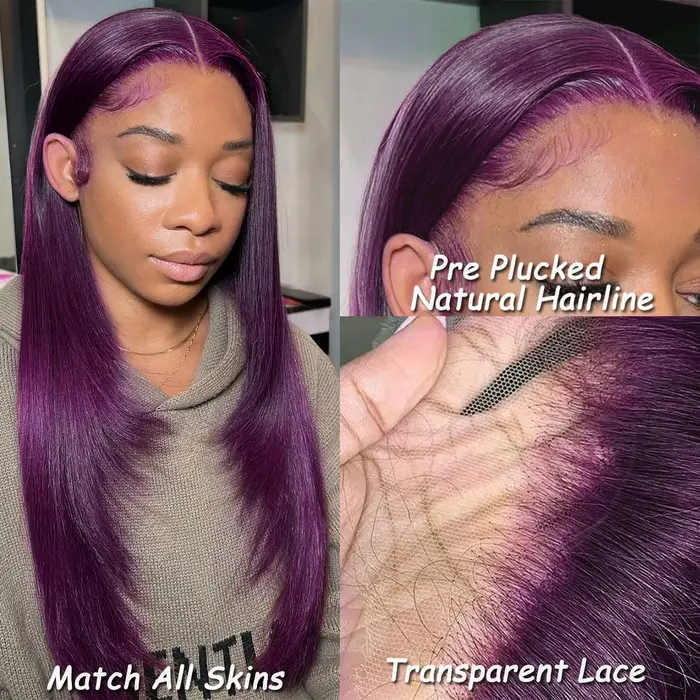 Perruque Lace Front Wig synthétique lisse bordeaux foncé 13x6