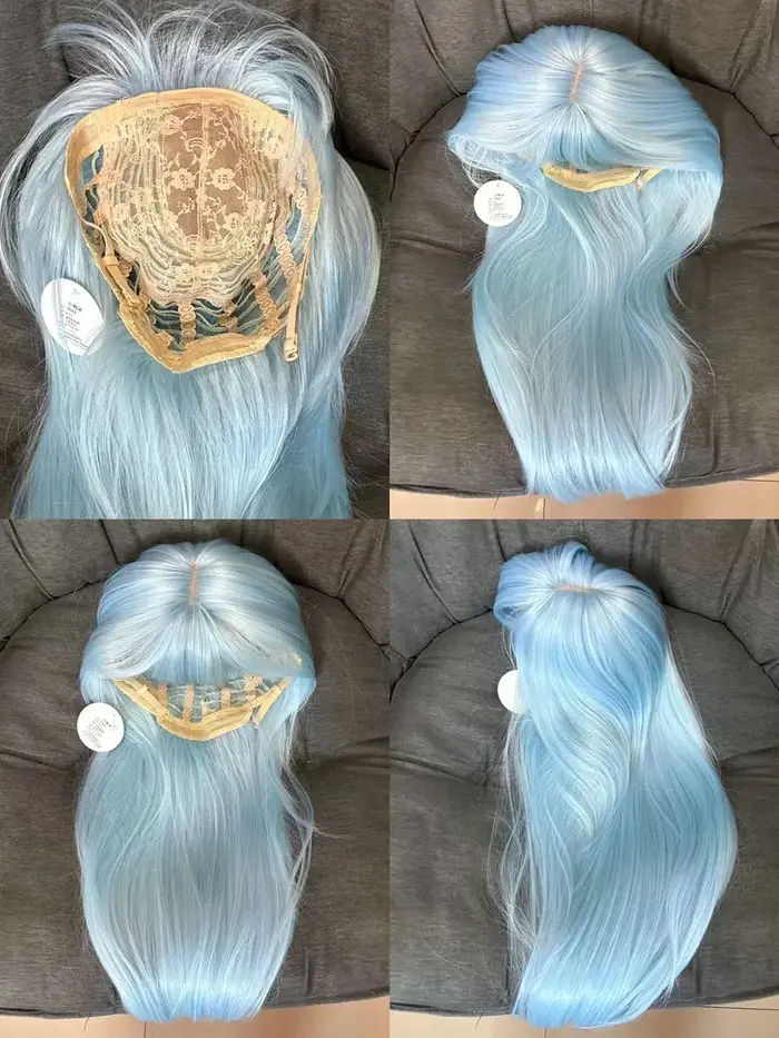 Ange glace bleu perruque femme quotidien Lolita longue droite JK réalité tête portant perruque pleine tête coiffure bébé bleu perruque