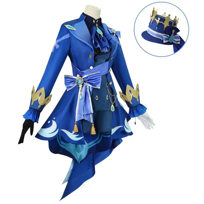 Furina Cosplay Costume perruque Impact Fontaine focalors avec chapeau costumes noirs chaussures