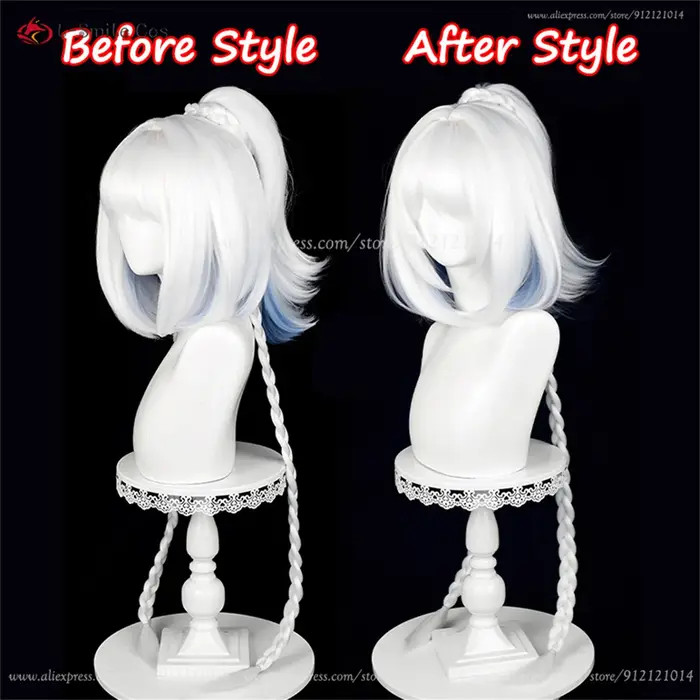 Mualani Cosplay perruque 110 cm de Long tressé blanc bleu perruques mixtes Meztli