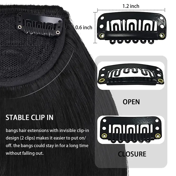 Extensions de faux cheveux à clipser avec clips invisibles, frange française, couverture de branches