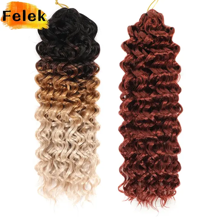 Extensions capillaires synthétiques bouclées de 14 pouces pour femmes, tresses ombrées brunes et blondes, Deep Wave, au Crochet, Passion Twist