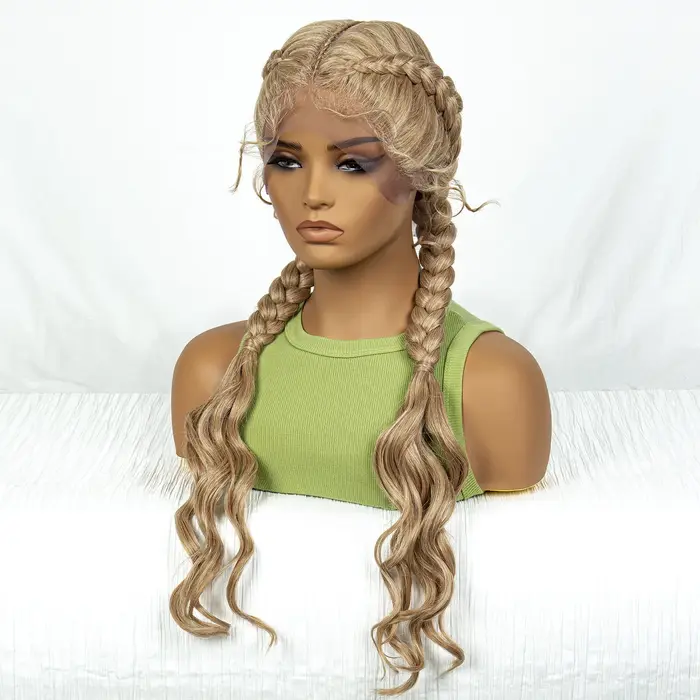 Perruque Synthétique Tressée Cornrow avec Vague Bouclée pour Femme