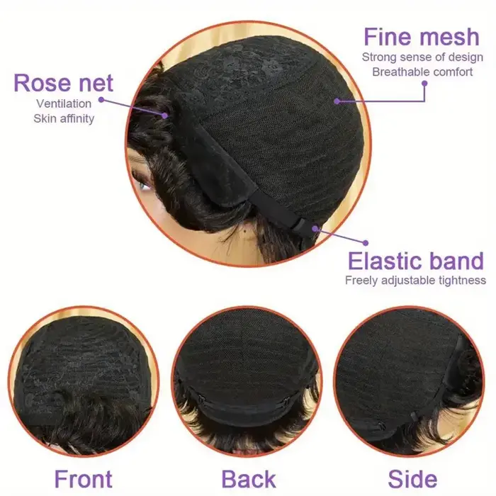 Perruque courte et bouclée en cheveux humains pour femmes - entièrement fabriquée à la machine