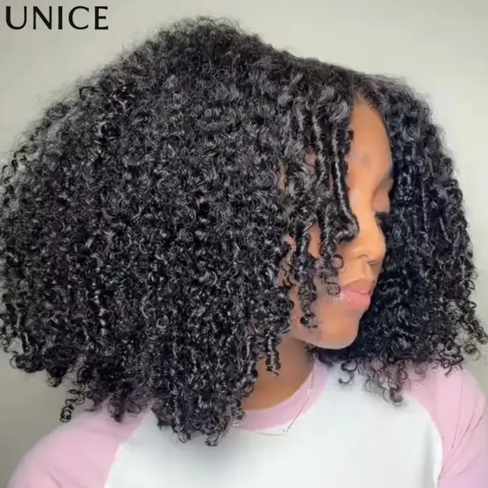 UNice 7x5 Bye Bye Slip ™   Perruque afro bouclée avec pointes en spirale, 100% cheveux humains, sans