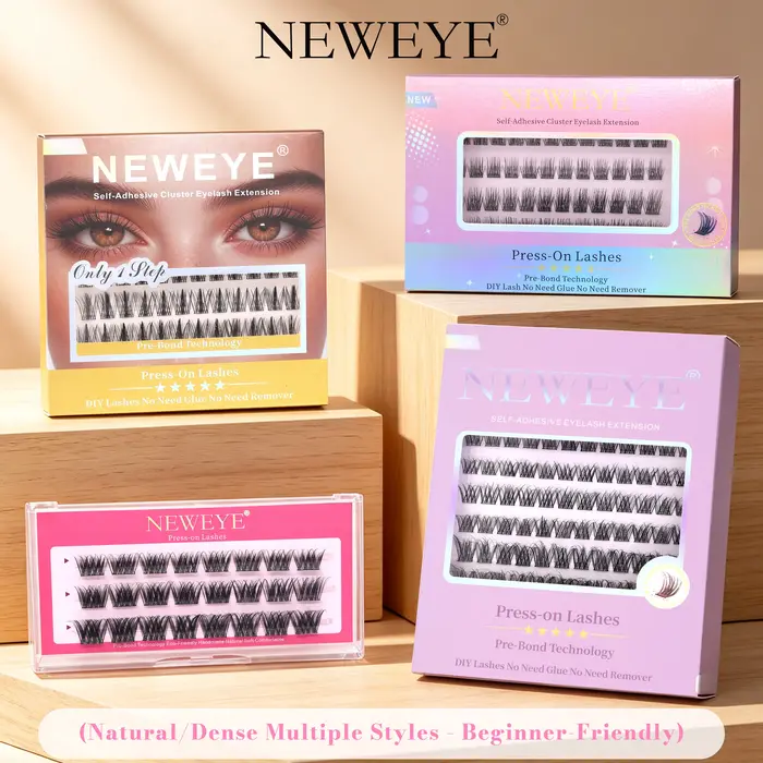 Série NE NE05 Nouvel Emballage 6 Rangées 100% Fait Main Effet 3D Moelleux Sans Colle Requise Extensions de Cils 10-14mm Noir Facile à Retirer Réutilisable