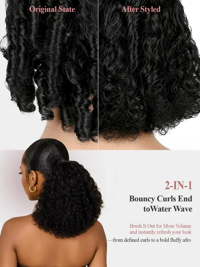 Extension de queue de cheval afro bouclée crépue 12-18 pouces avec cordon de serrage et boucles rebondissantes uniques