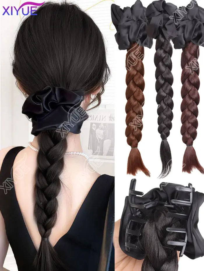 Perruque queue de cheval synthétique noire XY avec pince à cheveux
