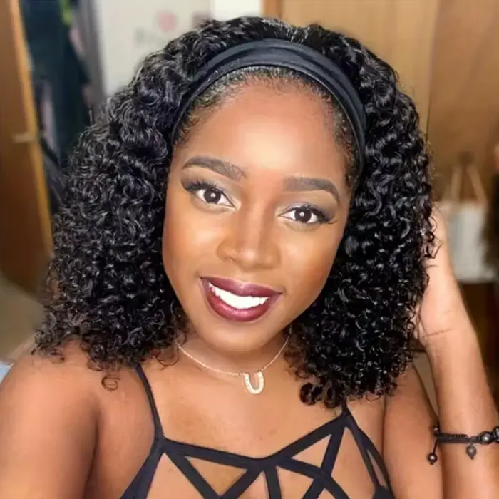 Perruque bandeau en cheveux humains, bouclée crépue, style bob, pour femmes, perruque brésilienne co