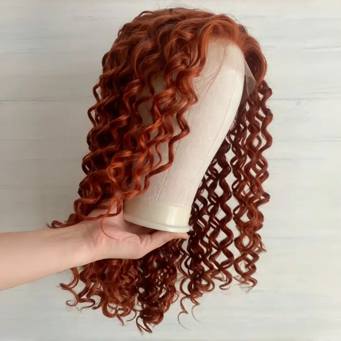 Auburn gingembre 13X4 perruques avant en dentelle bouclée profonde pour les femmes cuivre rouge Orange cheveux synthétiques longs crépus résistant à la chaleur fête Cosplay