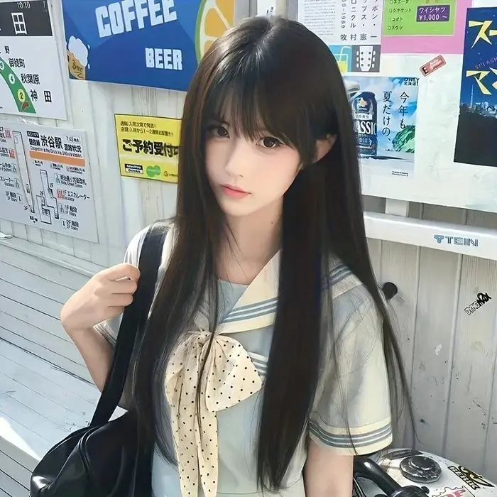 Perruque synthétique mode 26 pouces - cheveux longs et raides noirs - cheveux cosplay Halloween - pe