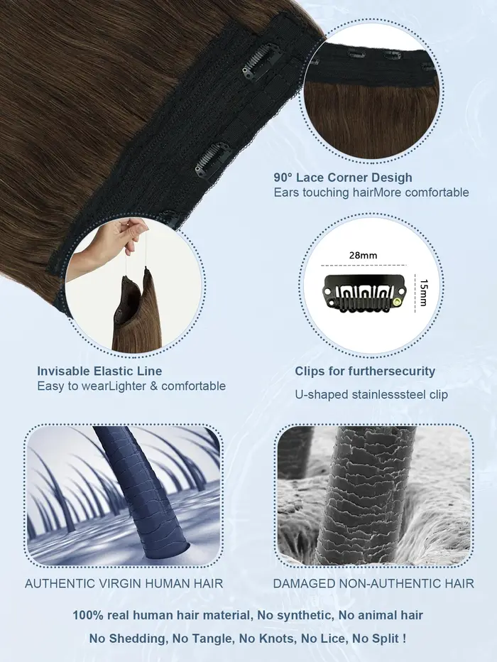 Extensions de cheveux humains Halo avec fil Invisible