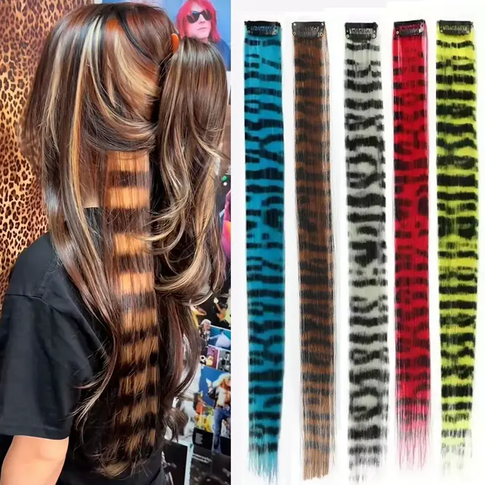 Extensions de cheveux à clipser imprimées à rayures