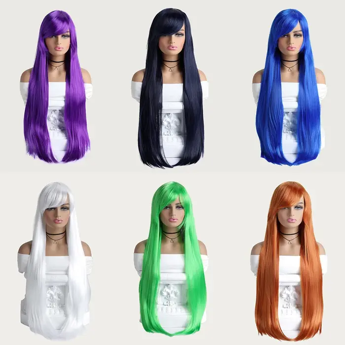 Perruque synthétique droite de 32 pouces avec frange pour femmes