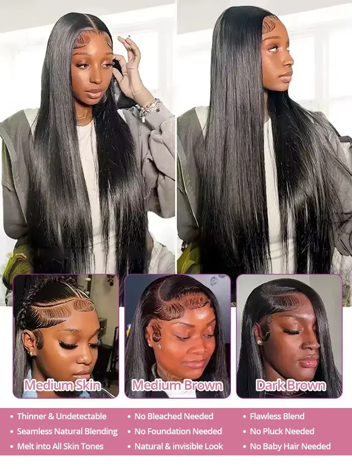 Perruque en cheveux humains lisses 40-46 pouces, prête à porter, sans colle, avec dentelle pré-coupé