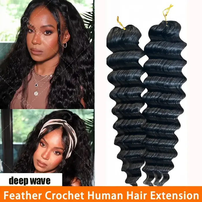 12A sans noeud pré-séparé vague profonde plume Crochet cheveux humains 100% Extensions de cheveux ré