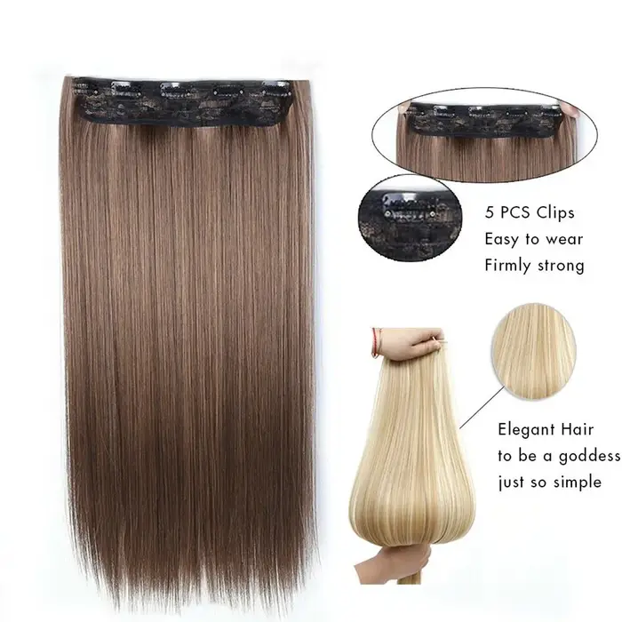 Allaosify – Extension capillaire synthétique longue lisse à 5 Clips