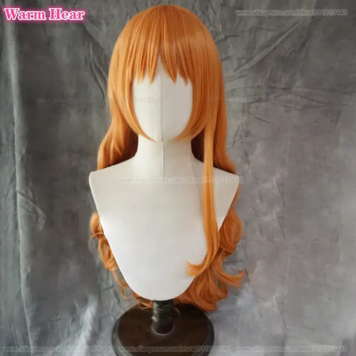 Perruque de Cosplay Anime Nami 75cm, perruque longue ondulée Orange pour femmes adultes, cheveux rés