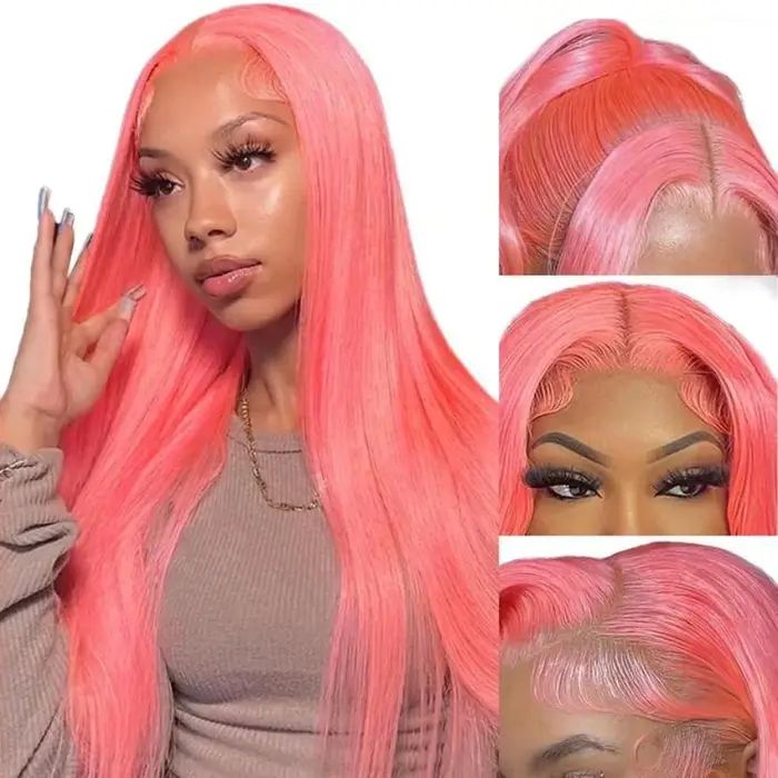 Perruque en cheveux humains rose