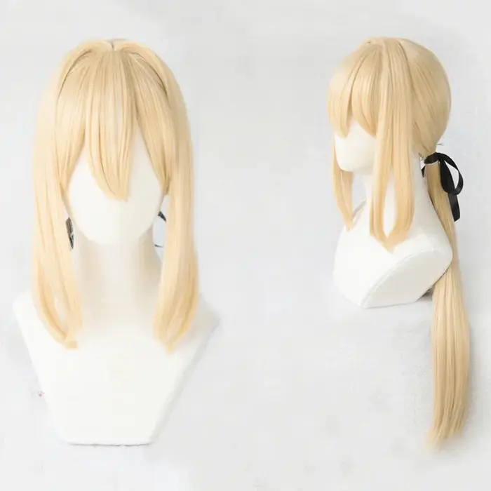 Perruque de Cosplay Violet Evergarden, perruques synthétiques blondes claires résistantes à la chale