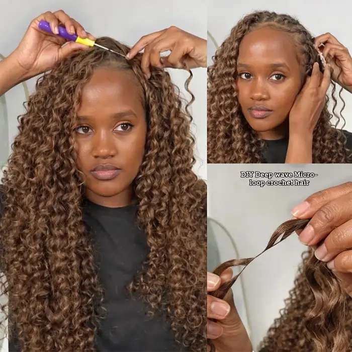 Chocolate Brown Crochet Human Hair Afro Kinky Burmese Curly Knotless Pre-Separated Crochet Feather H
