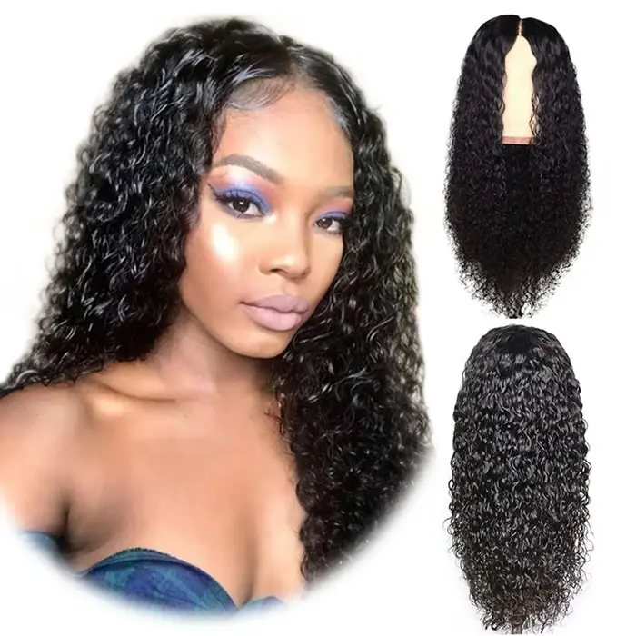 Perruque bouclée femme grande vague noir ondulation d'eau cheveux longs bouclés haute température so