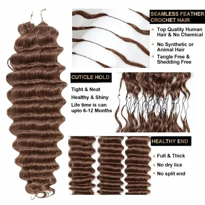 Extensions de cheveux humains pré-séparées Chocorate Brown Deep Wave pour tresses, cheveux à crochet