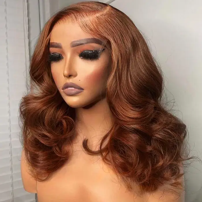Perruque Bob Lace Wig synthétique marron 13x4, perruque courte ondulée profonde, usage quotidien, pe