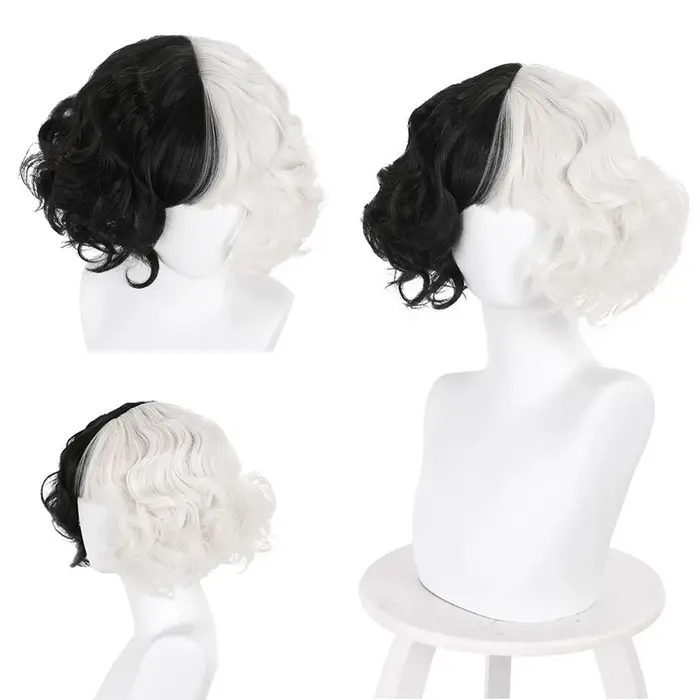HAIRChain Y-Perruque Synthétique Courbure Noire et Blanche pour Femme