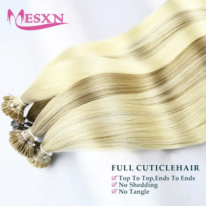MESXN Extensions de cheveux à pointe plate de haute qualité 100%
