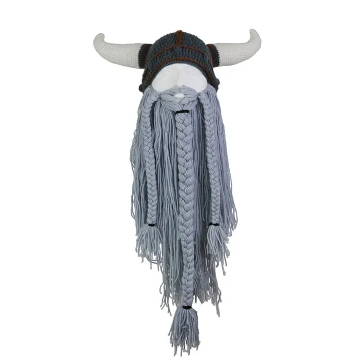 Chapeau Masque Cornes Viking Homme Barbu – Bonnets Hiver Amusants Faits Main pour Hommes – Accessoire de Fête de Noël
