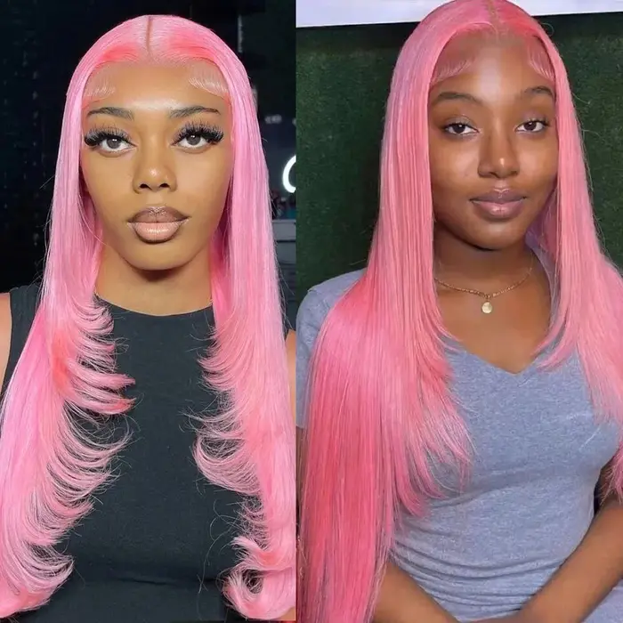 Perruque Lace Frontal Wig synthétique lisse violet clair, 13x4 HD, pre-plucked, haute qualité, résis