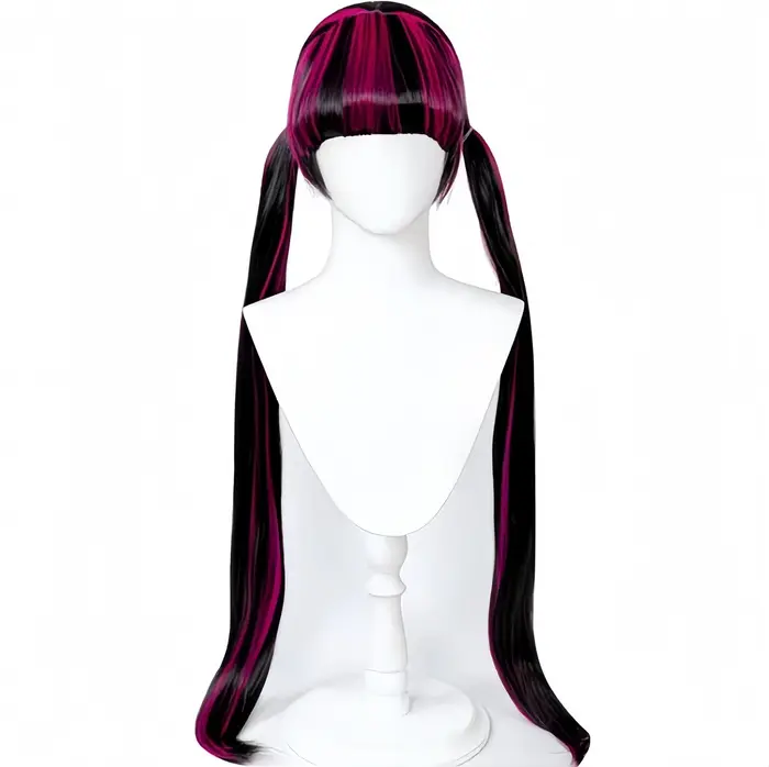 REEWES 40 pouces de Long noir rose droite cheveux synthétiques monstre haute Draculaura perruque avec Bang pour adolescent Cosplay déguisement d'halloween