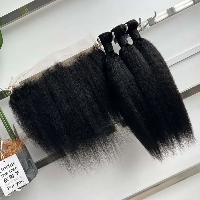 Soldes Exceptionnelles : Lots de Cheveux Raides Kinky avec Closure Frontale HD Transparente et Bundles d'Extensions
