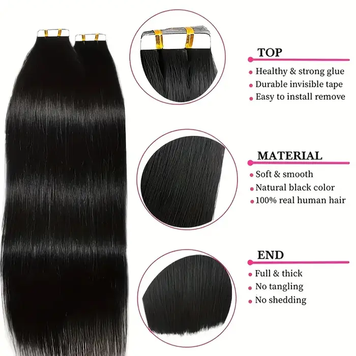 Extensions de cheveux à bandes adhésives lisses 100%