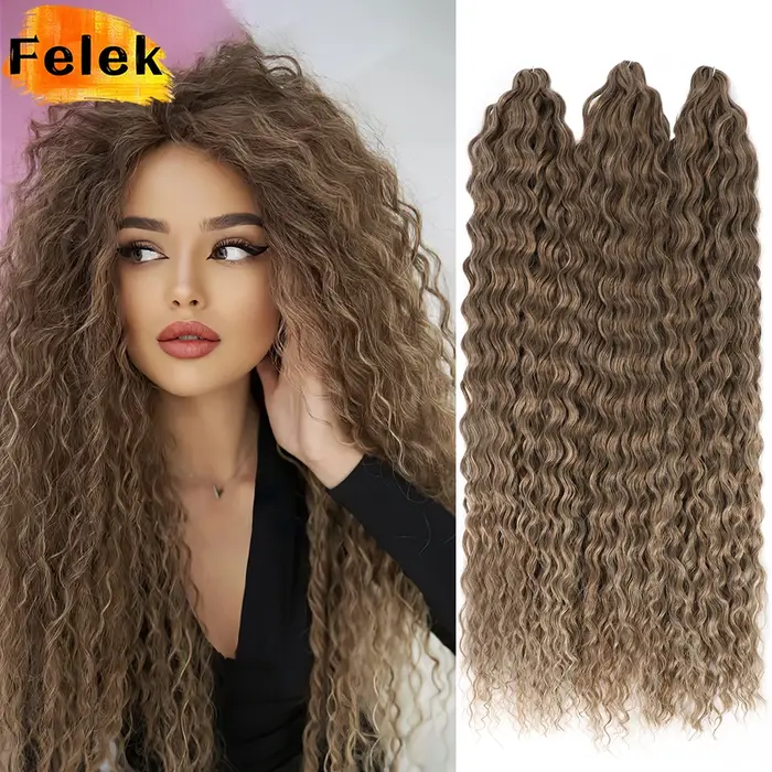 Extension capillaire tressée rose ombré marron gris bleu Ariel Curl Crochet tresses synthétique vague d'eau torsion