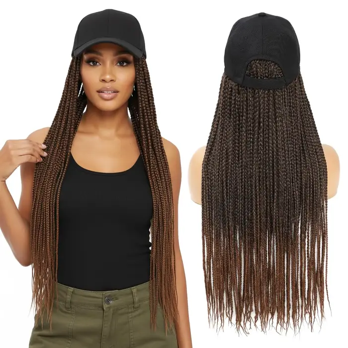 Casquette perruque pour femme avec cheveux tressés intégrés