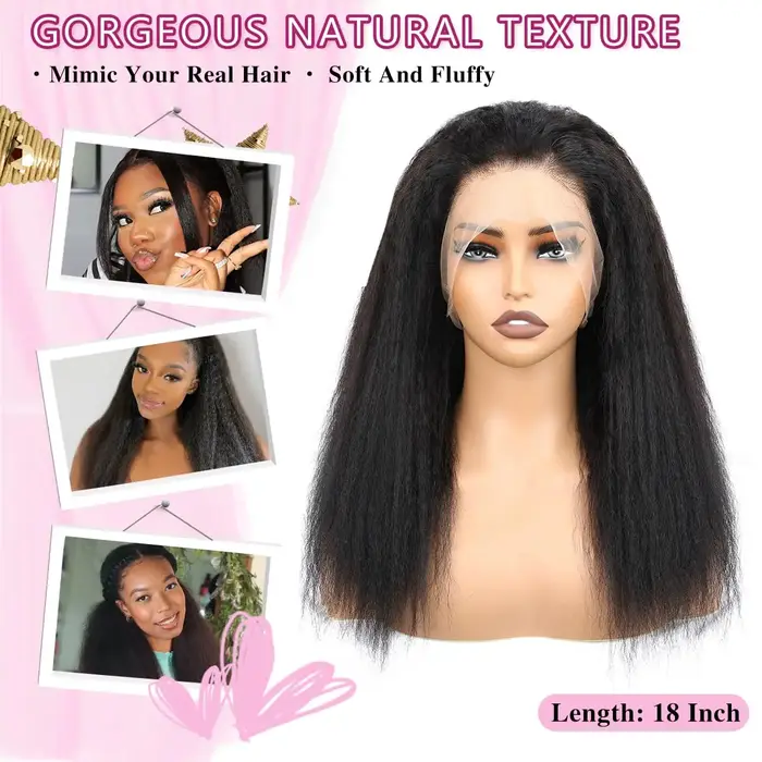 Perruques Lace Front Kinky Straight de 40 pouces en cheveux humains, densité 250%, avec dentelle HD