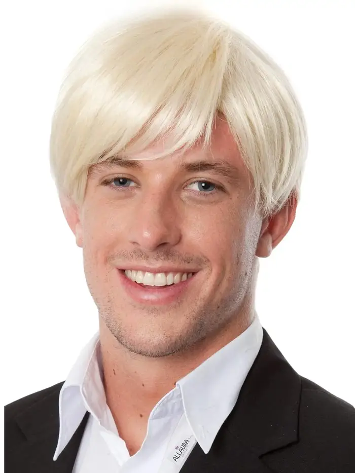 Perruques courtes blondes pour hommes synthétiques droites couches Halloween Ken Cosplay perruque de cheveux ou Bandana