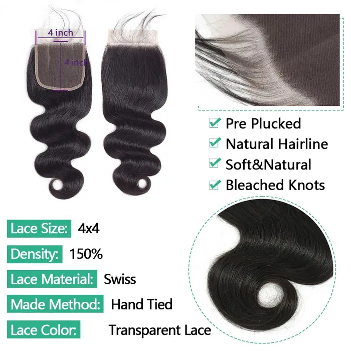 Body Wave Closure Human Hair 4x4 Closure Cheveux Humain Burmese Hair Frontale Cheveux Humain For Wom