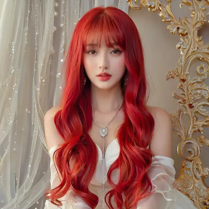 Perruque synthétique rouge de 26 pouces avec grandes vagues pour cosplay d'Halloween, costume quotidien, perruque de vacances, accessoire capillaire haute température
