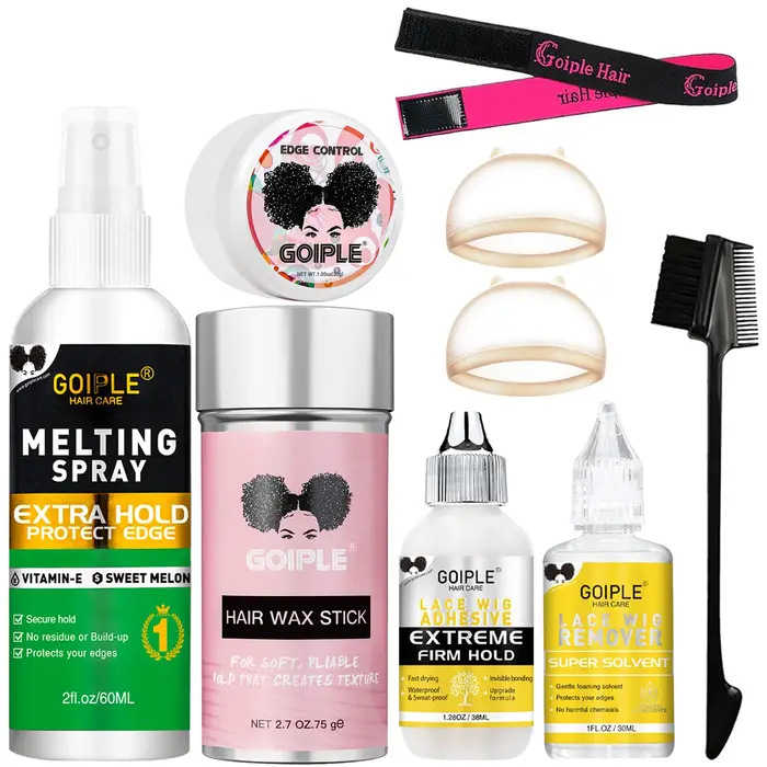Kit d'installation de perruque Goiple : Colle imperméable pour dentelle, gel de contrôle des bords, 