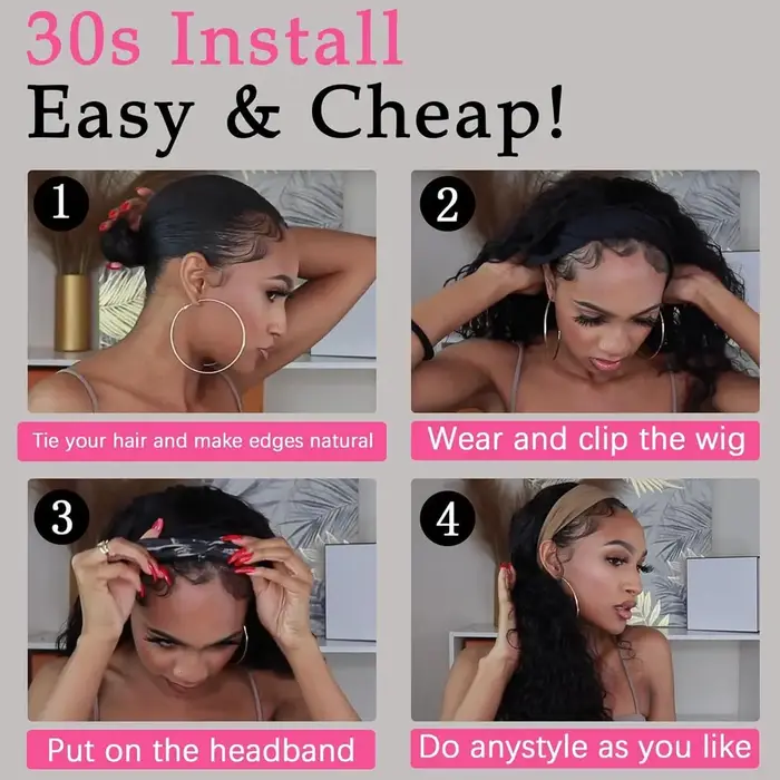 30 40 pouces bandeau perruque cheveux humains vague de corps perruque 200% densité Remy perruques de