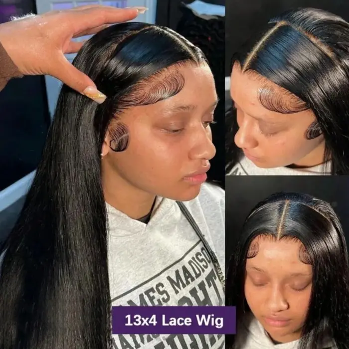 Perruques Lace Front sans colle Prêtes à Porter 13*4/13*6 Cheveux Humains Noirs Densité 250% Couleur Naturelle
