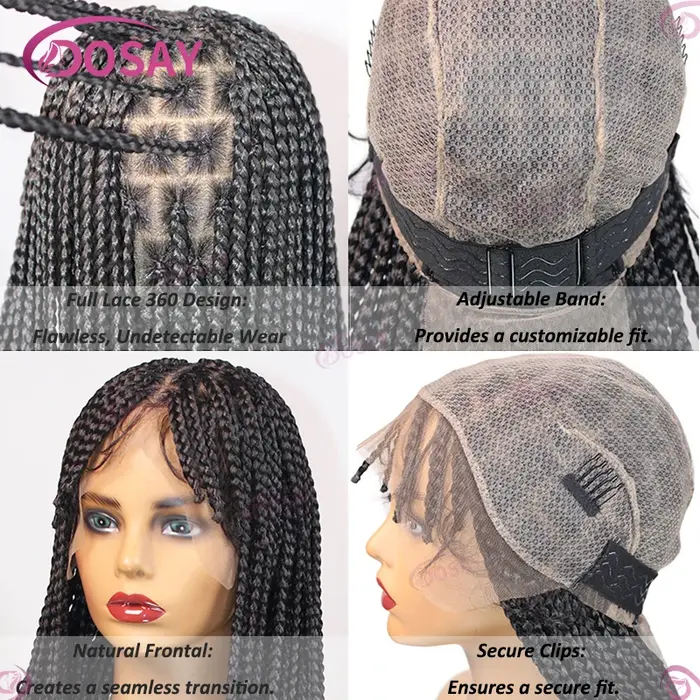 Perruque Synthétique Tressée avec Frange pour Femme Noire