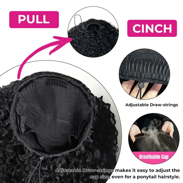 Demi-perruque en cheveux naturels InvisiFit Strap Blonde Highlight Kinky Curly 3-en-1 à cordon de serrage