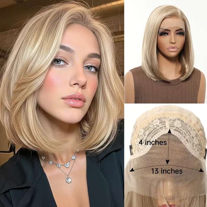 EASIHAIR – perruque Lace Front Wig synthétique courte et lisse, brun chocolat, 13x4, 10 pouces, chev