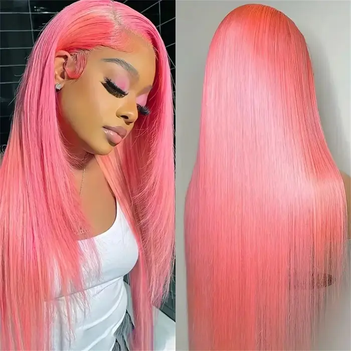 Perruque Lace Front Wig naturelle lisse rose clair, 13x4, 13x6, HD, pre-plucked, colorée 613, pour f