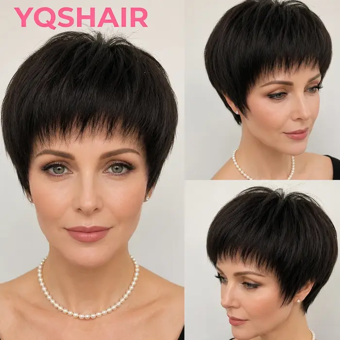 Perruque courte coupe pixie bob 100% cheveux humains